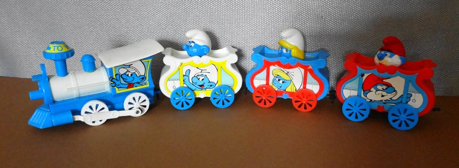 Vintage Wind Up Smurf Train 1982 Peyo