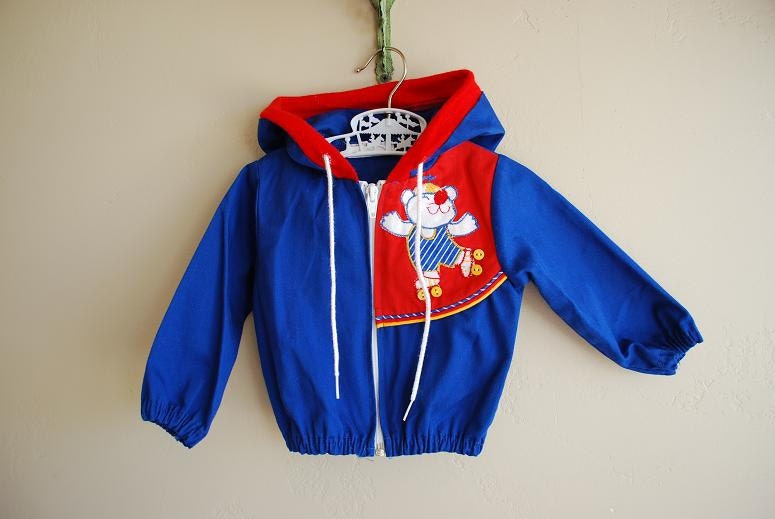 vintage blue and red jacket with roller-skating bear- 6-9m