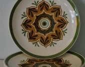 Green and Golden Yellow Patterned Saucers. Set of 4. Serving, Small Plates, Fall, Autumn