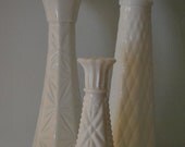 White Milk Glass Vase Trio. Set of 3. White, Wedding Decor, Home Decor