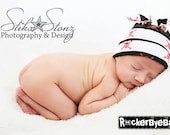RockerByeBeanies Newborn Baby knit skull cap hat beanie Black Red Pirate Print  for your little boy photo prop - RockerByeBaby