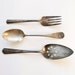 tarnished vintage silverplate serving set,, cake server, spoon, fork