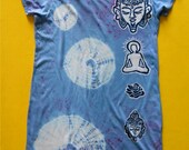 buddha Batik t shirt dress - tunic Hand painted & hand dyed tie dye women purple  - yoga clothes - size L, XL