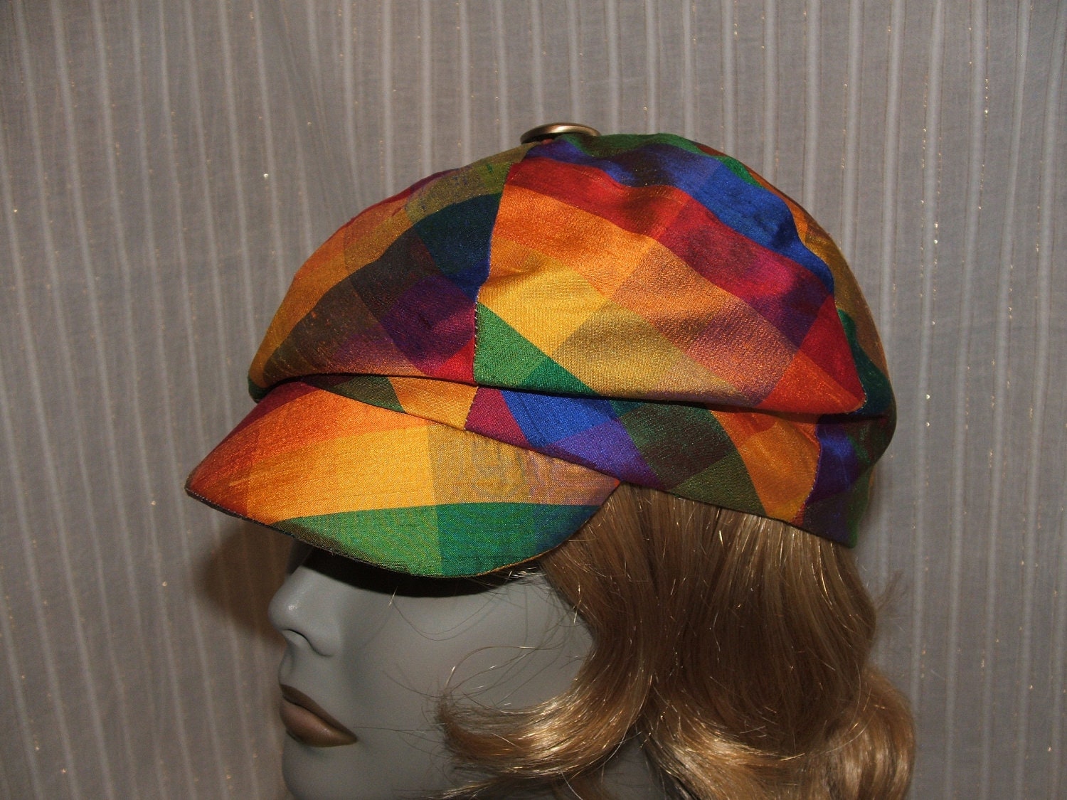 Womens Newsboy Silk Multi Colored Cap Hat