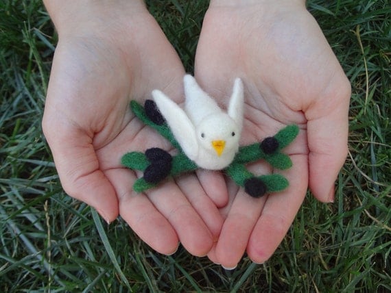 Peace Dove with Olive Branch, a Waldorf-Inspired Needlefelted Decoration