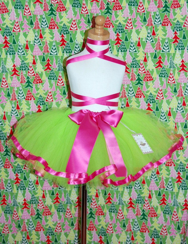 Sewn Ribbon Tutu Skirt - Hot Pink, Pink, Neon Green, Bright Green