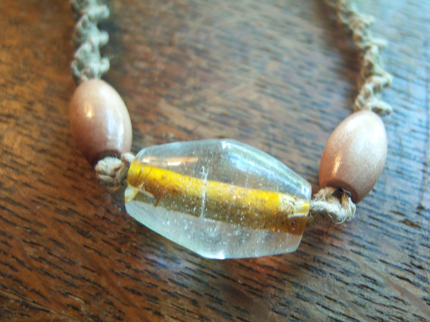 Natural Hemp with Glass and Wooden Beads