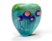Lampwork Glass Bead Focal Handmade Flowers Coral on Turquoise Pink Purple