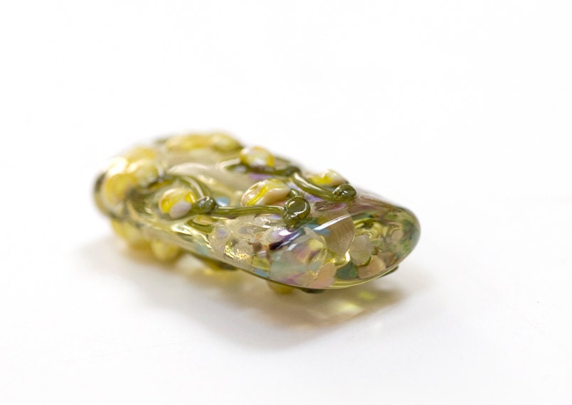 Lampwork Bead Glass Handmade Yellow Flowers Floral Focal