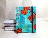 Coptic Stitch Handmade Journal with Elastic Band and Bookmark - Turquoise Red Pod