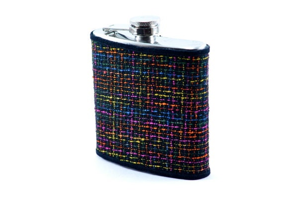 Flask - Vintage Suiting Covered Flask...Stainless Steel 6oz Flask
