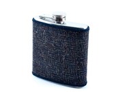 Retro Dark Brown Tweed Suiting Flask 6oz