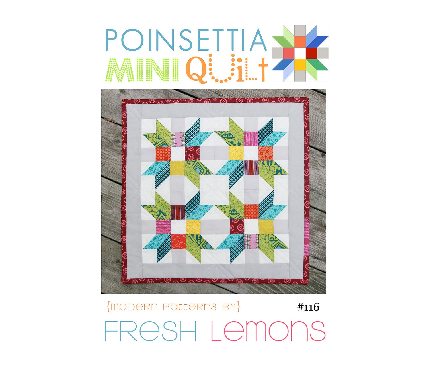 Modern Quilt Pattern - Poinsettia Mini Quilt - PDF