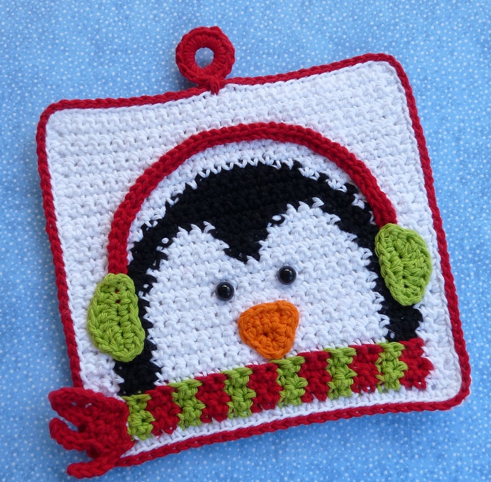 Winter Penguin Potholder Crochet PATTERN - INSTANT DOWNLOAD