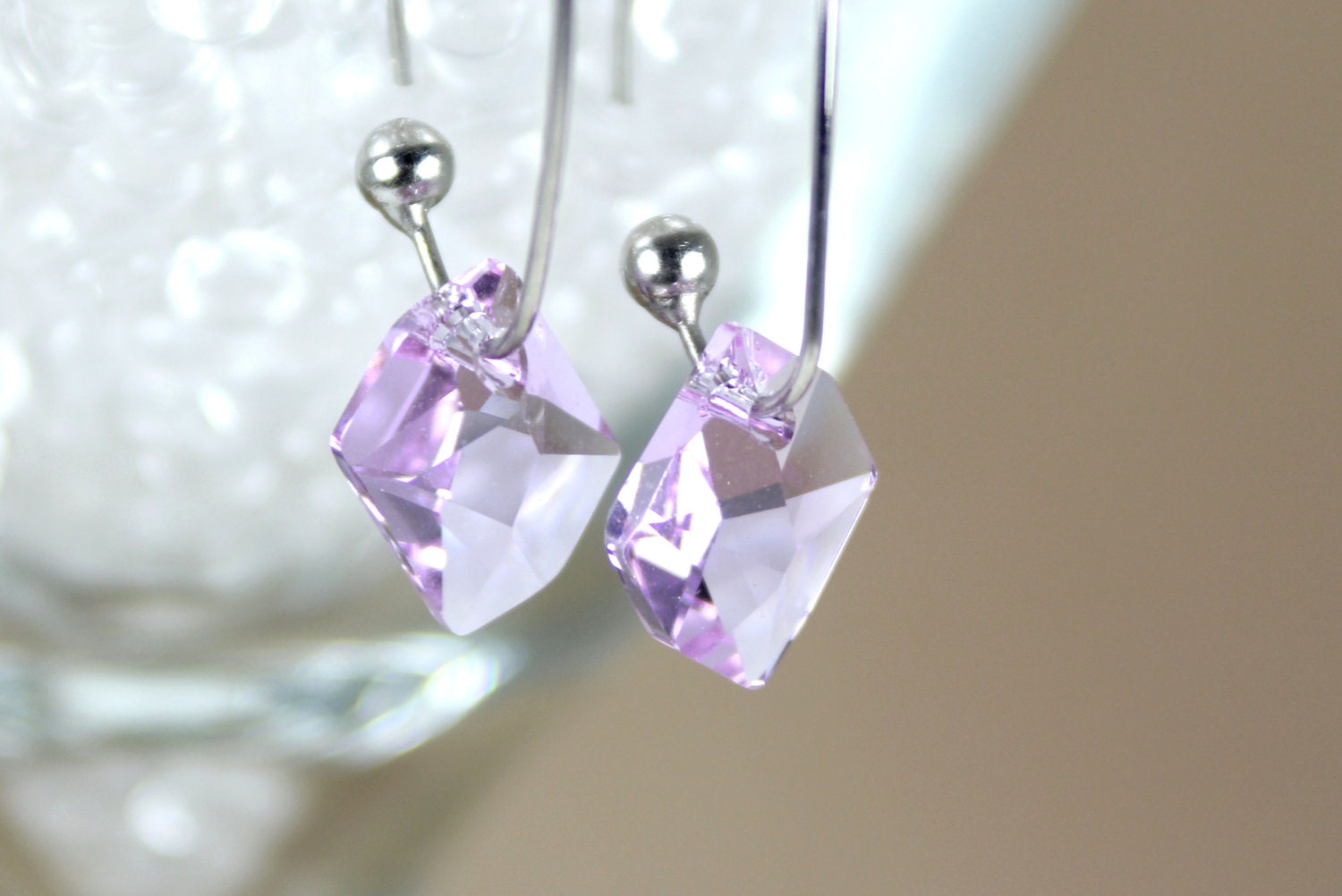 Crystal Swarovski Dangle Earrings Cosmic Violet