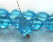 Light Aqua Czech Glass Bead Faceted 13x10mm Teardrop - 6 pc