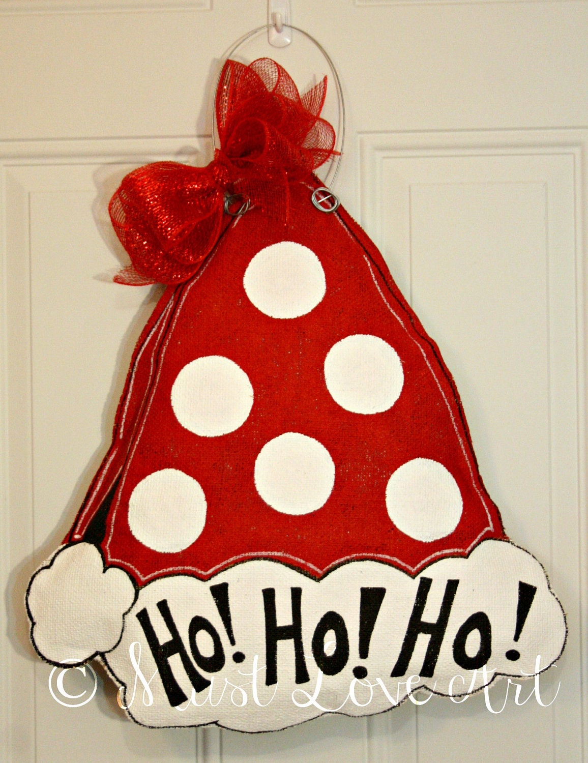 Santa Claus Christmas Hat Burlap Door Hanger Decoration Polka Dot Personalized