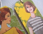 Retro Girl Gift tags set  - Citrus Splash - 1960s Midcentury fashions Fun glamour girls Mad men