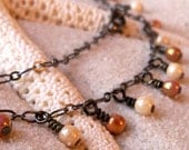 Rose Gold and Opaque Luster Champagne Drop Necklace on Gunmetal Chain - mompotter