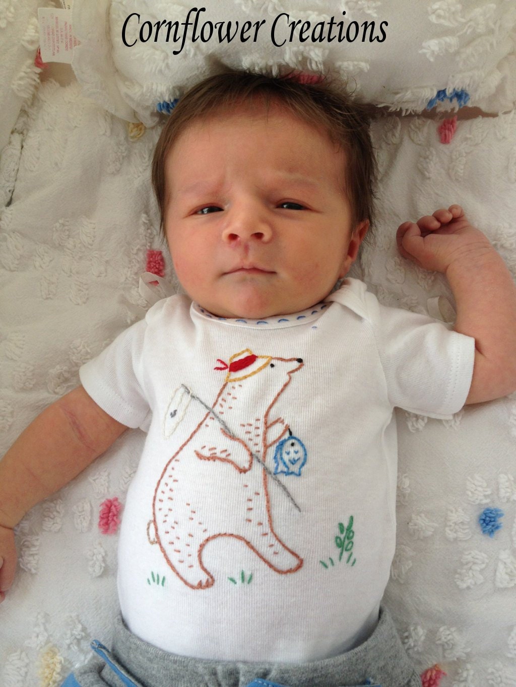 Gone Fishing - Hand Embroidered Onesie (made to order any size)