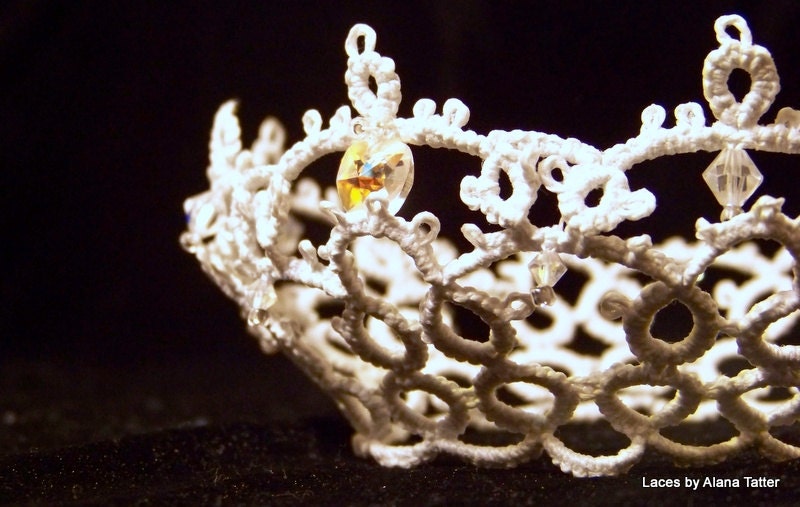 Princess Tatted Bridal Crown with Swarovski Crystals