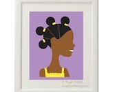 Girl in yellow with afro-puffs - Customized Children's art & decor