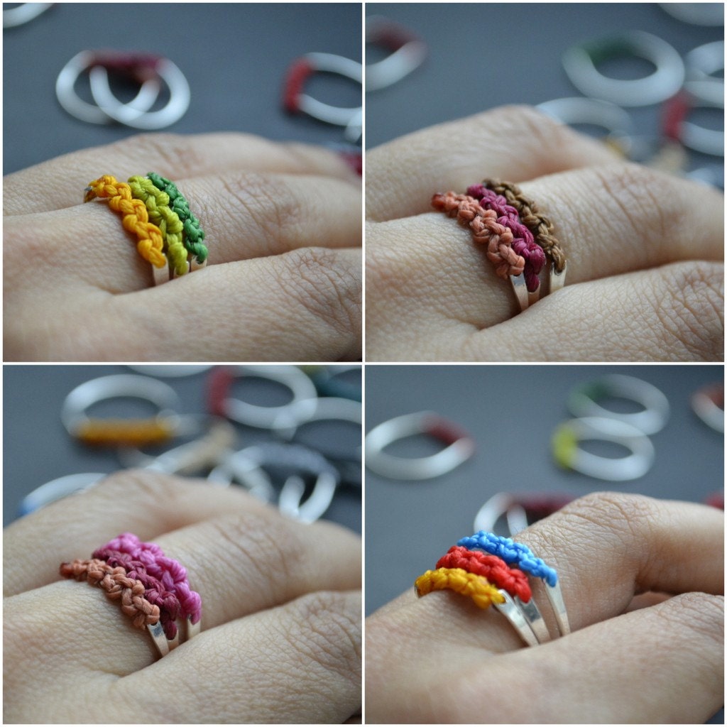 Back to roots Macrame and silver stacking rings, set of three, freeshippingfrance