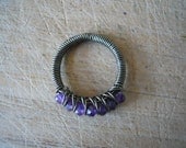 Amethyst Gunmetal Ring Beads Wire Wrapped in Gunmetal Parawire Size 4 1/2