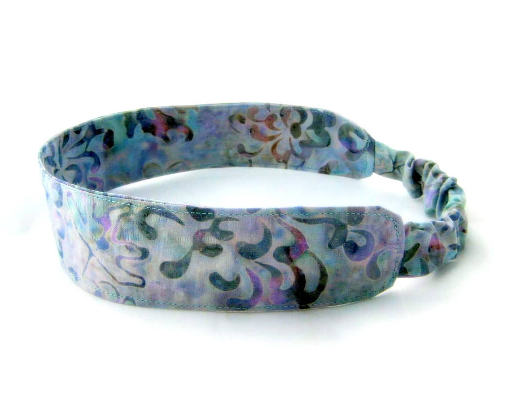 Batik Zen Flower Headband - Fabric with Covered Elastic back purple green