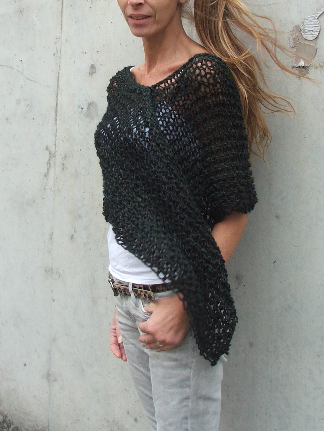 Dark bottle green Luxury fibre poncho