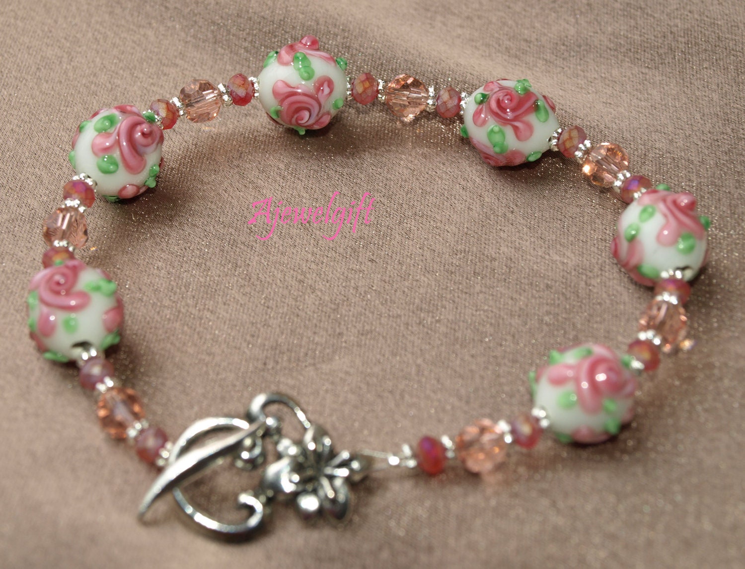 Delightful Pink Flower Bracelet 12-044