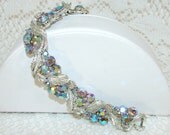 Lisner Rhinestone Bracelet Aurora Borealis Leaves 1950's Vintage Costume Jewelry