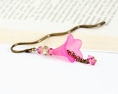 Beaded Bookmark - Hot Pink - Brass Bookmark With Floral Beads and Crystals - Gift For Book Lover