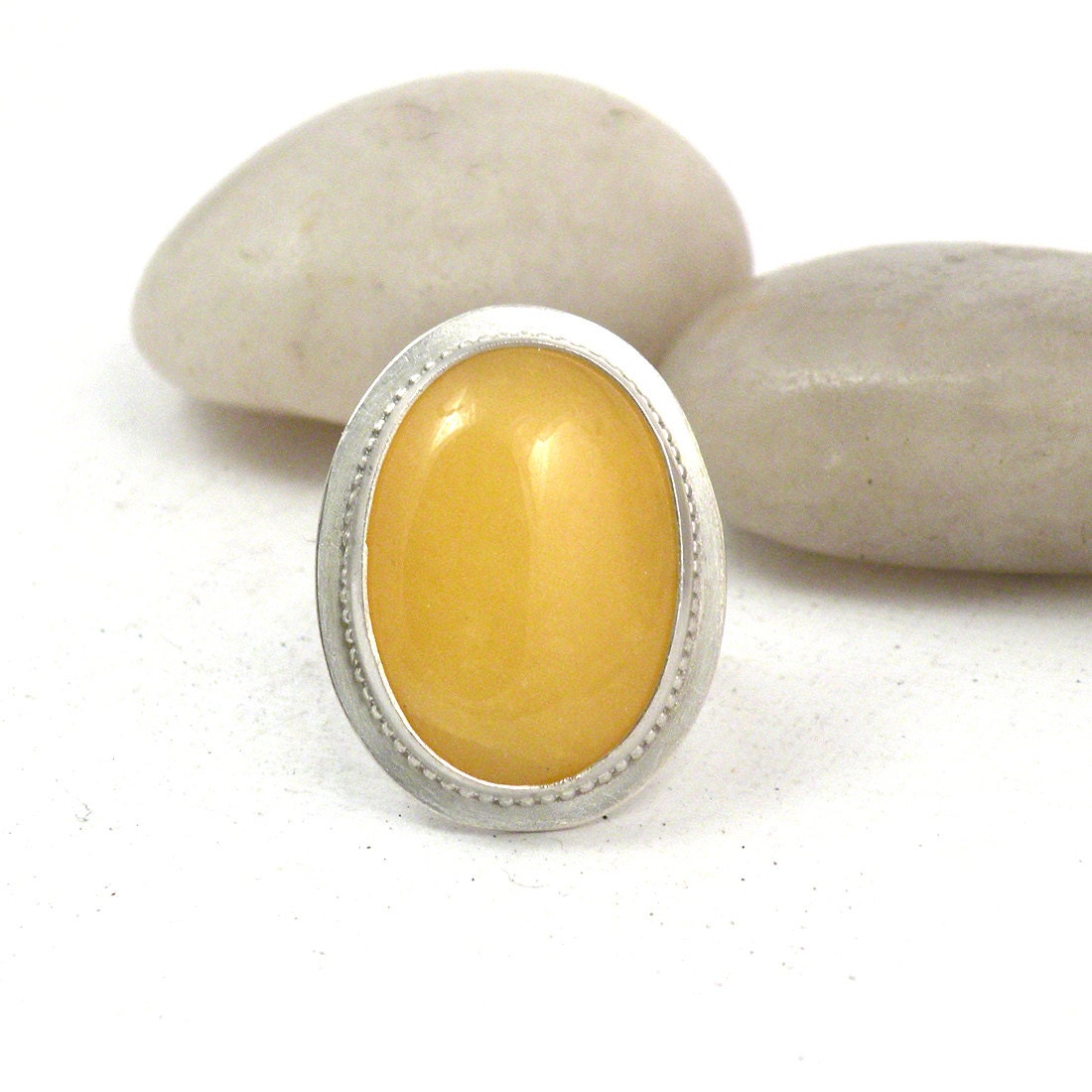 Sterling Silver Yellow Opal Stone Cocktail Ring Custom Sized - Mellow Yellow Ring