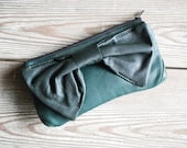 Dark Green Leather Bow Clutch