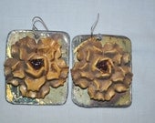 Repurposed vintage tin and flower rose earrings