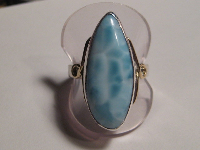 Larimar Ring ... Sterling Silver and 14 kt Gold ... size 7 to size 8 ........... e350
