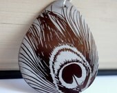 Ebony Peacock Laser Etched Shell Pendant necklace Free U S A Shipping