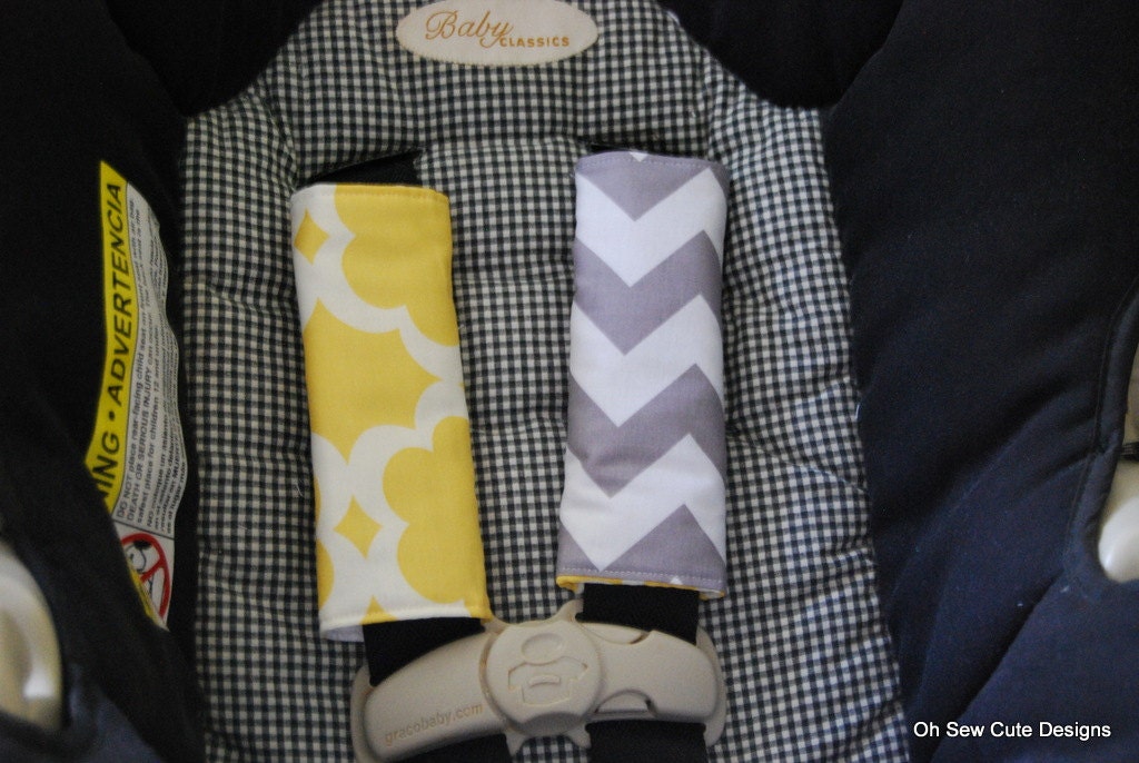 Cute Grey Chevron and Yellow Taza Car Seat Strap Covers