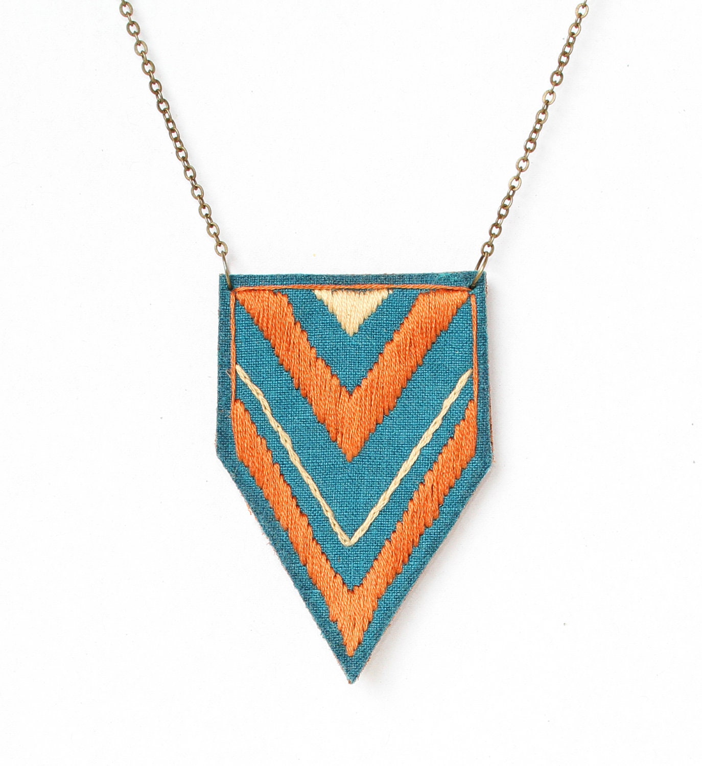 Teal and Rust Chevron Embroidered Necklace (on sale, regularly 68 dollars, now 48 dollars)