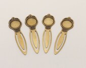 Bookmark - 4 Floral Brass Ox Bookmarks with 13mm Setting - Just Add Your Own Decoration, Glass Cabochon, Button or more