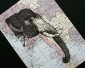 Elephant Print on Burma and Thailand Map - 5 x 7 Asian Elephant Map Print - Elephant Art Map Art