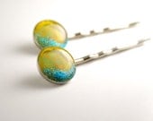 Hair Pins Yellow Turquoise Resin