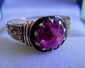 Original Victorian Antique Rose Cut Ruby and Enamel 18 carat yellow gold ring