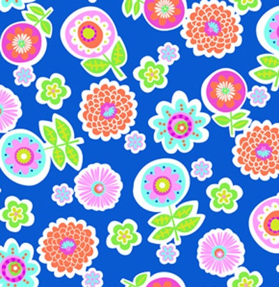 Greenhouse Backyard Floral Royal Blue Plush Flannel,  Erin McMorris Free Spirit Fabrics by the Yard, Sale