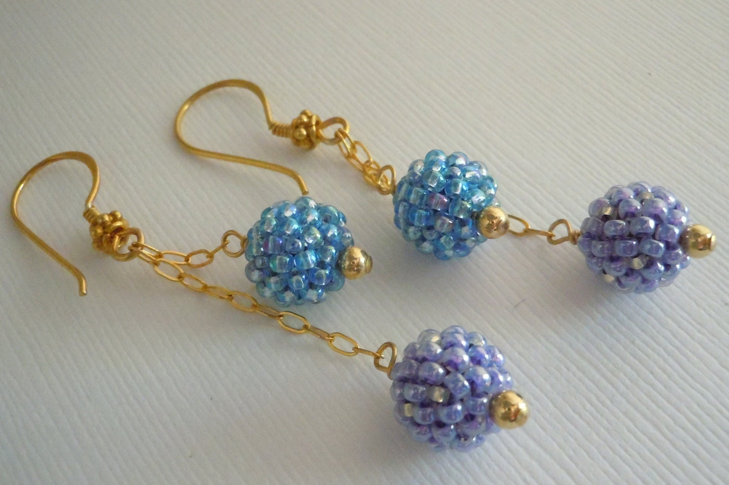 Beaded Bead Earrings Lavender Blue