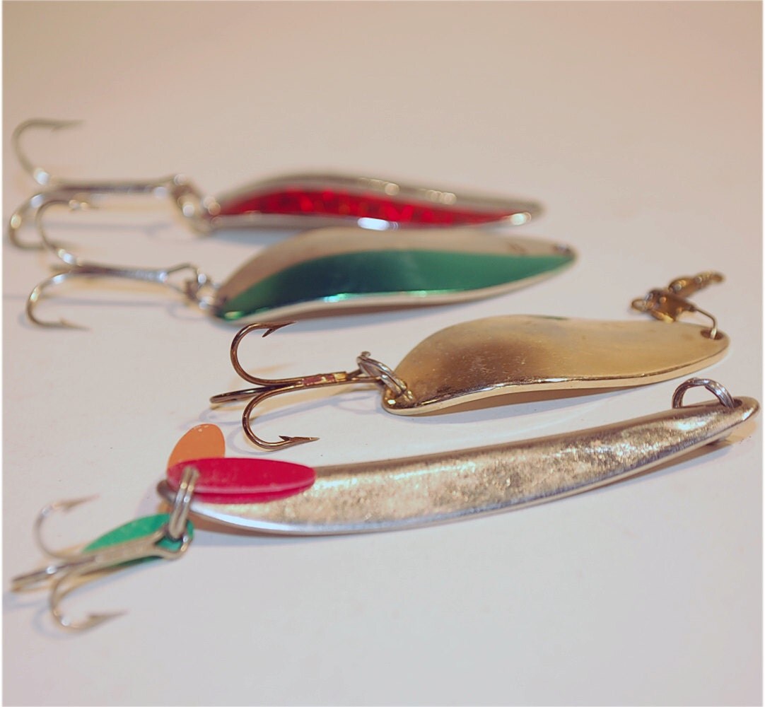 four vintage fishing lures metal spoon style with by secondseed