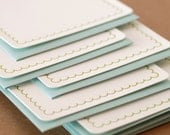 Letterpress Stationery : Edamame Simple Scallop Notes, box set of 5 medium flat cards w pool blue colored envelopes
