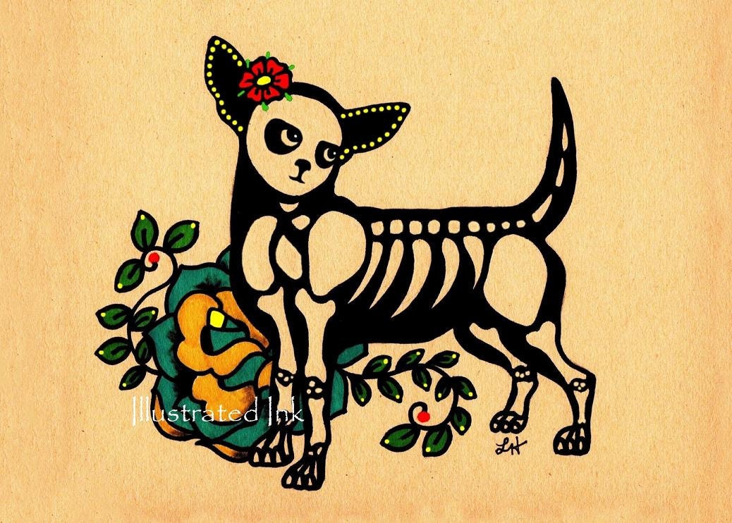 Day of the Dead Dog CHIHUAHUA Print 5 x 7 - Donation to Austin Pets Alive
