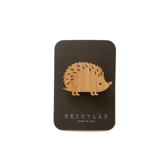 Hedgehog Bamboo Brooch